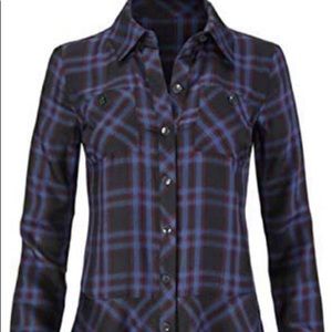 CAbi Button Down Check Blouse XS